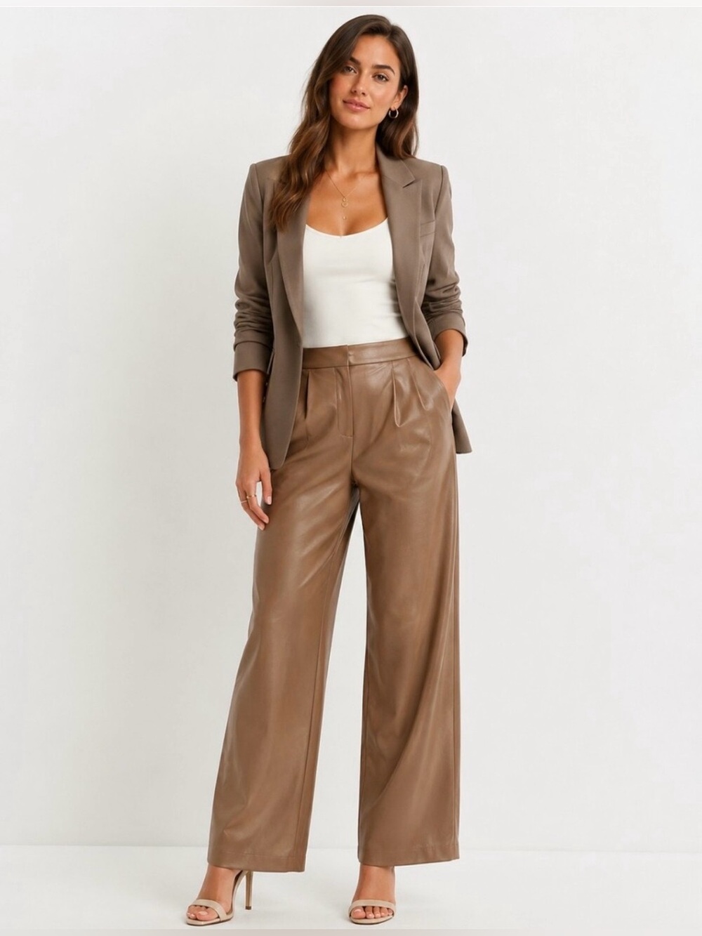 New Express High-Rise Wide-Leg Faux Leather Pants in Olive Green/Army Green